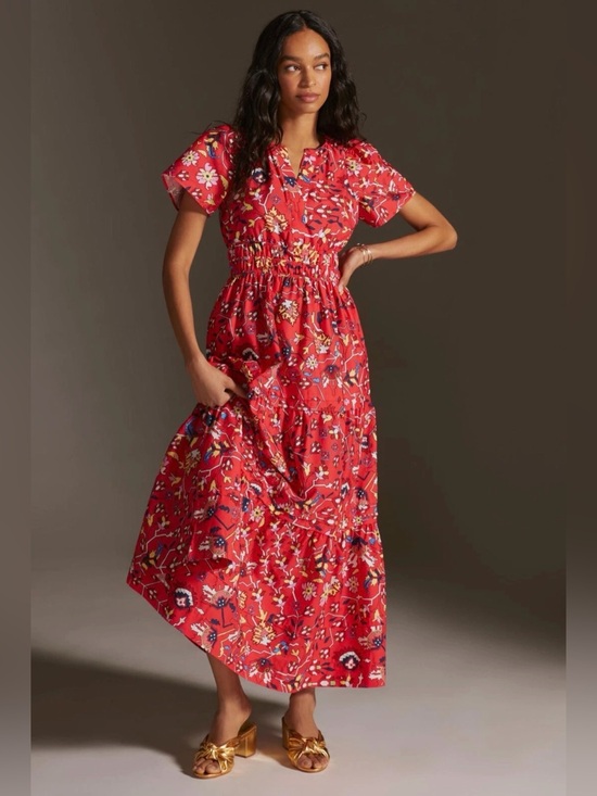 Anthropologie Dresses & Skirts - Anthropologie Maeve Somerset Maxi in Red Geo Floral Print Cotton Dress, Size Med